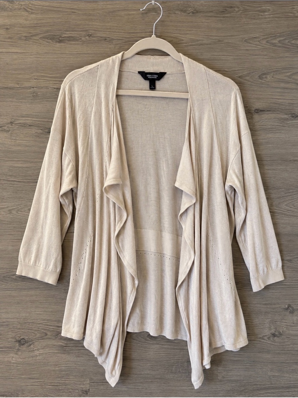 Simply Vera Vera Wang Cream Draped Open-Front Cardigan Rayon